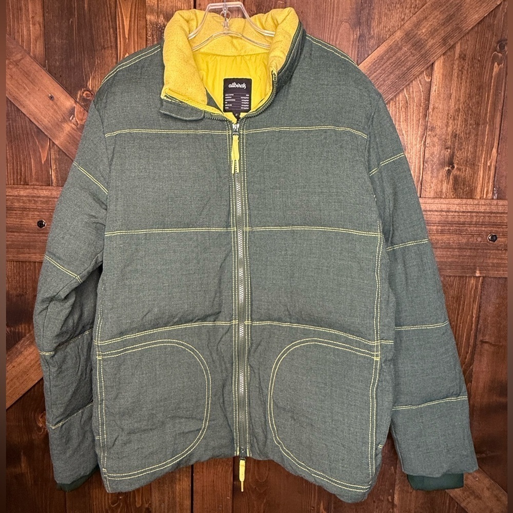 Allbirds Men’s Trino Puffer Jacket Full Zip Wool Blend Forest Green Coat Size M